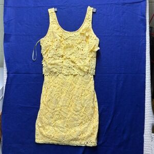 Cottagecore Womens Filly Flair 3D Floral Lace Mini Dress M Yellow
